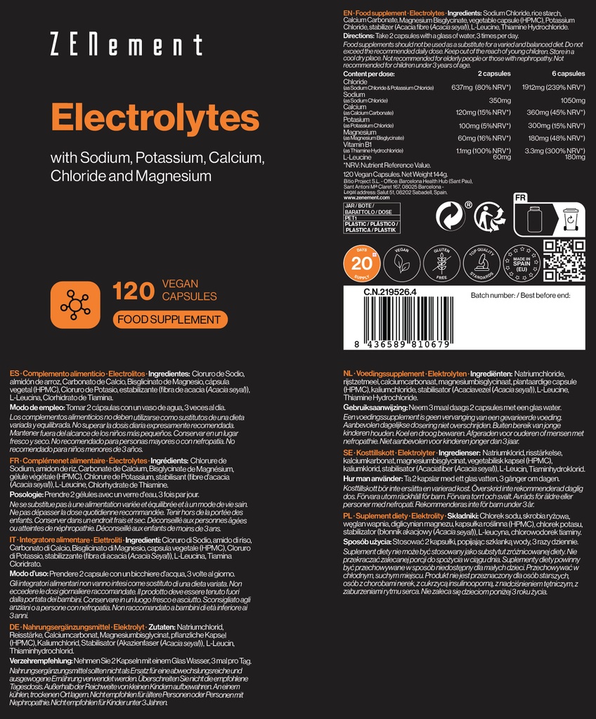 Electrolitos - 120 Cápsulas Veganas