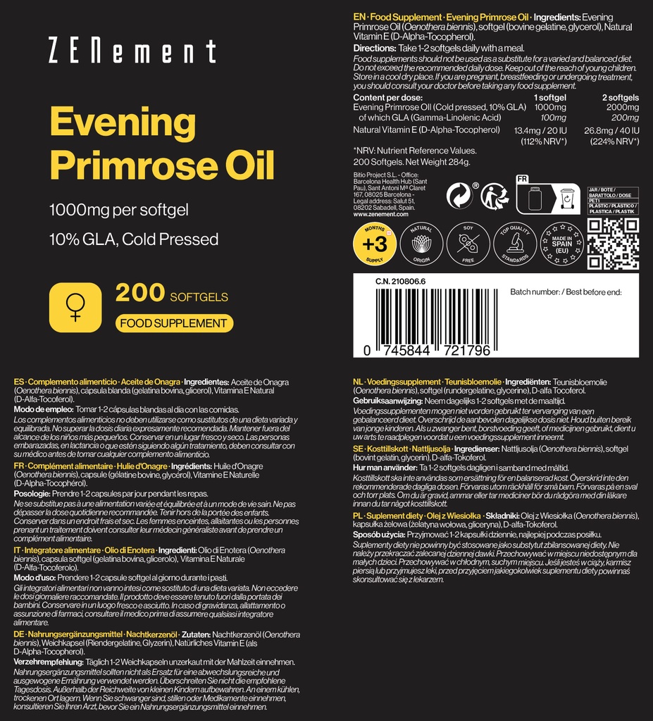 Aceite de Onagra - 200 Cápsulas blandas