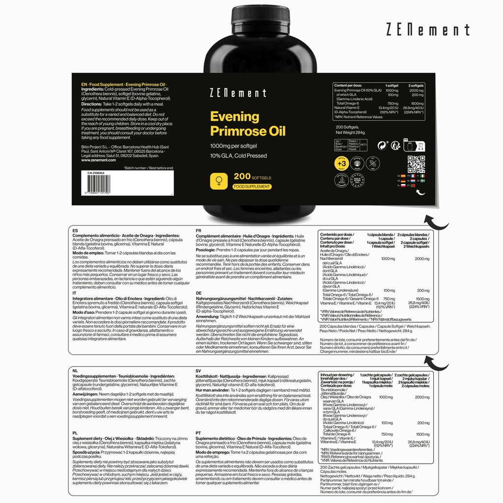 Aceite de Onagra - 200 Cápsulas blandas
