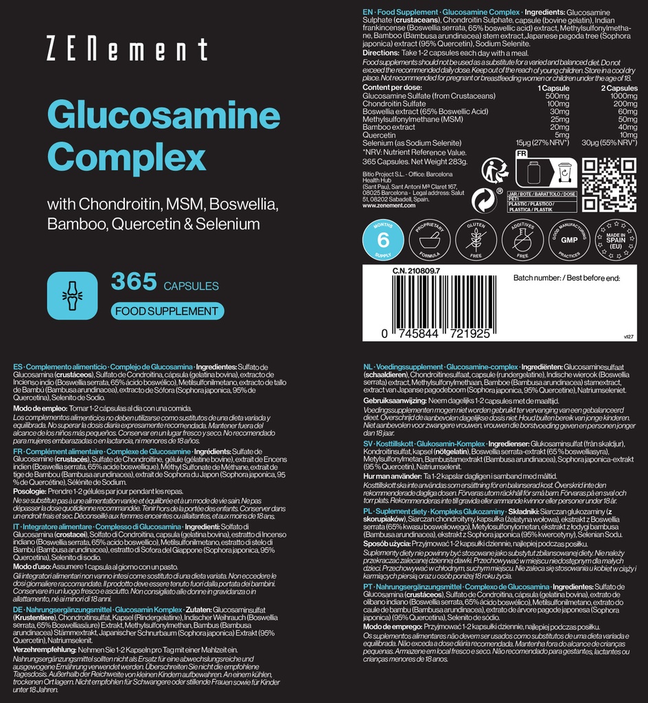 Complejo de Glucosamina - 365 Cápsulas