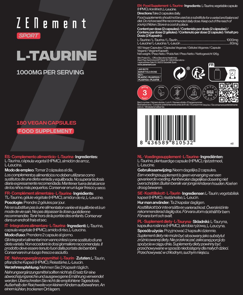 L-Taurina - 180 Cápsulas Veganas