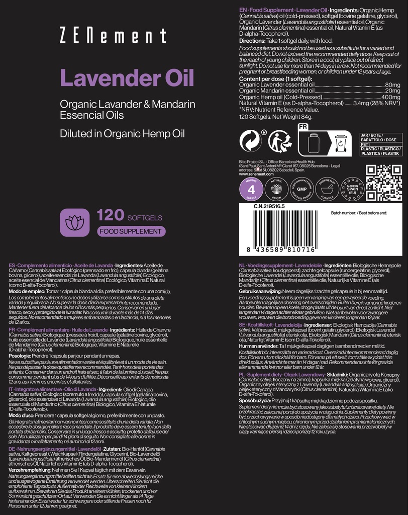 Aceite de Lavanda  - 120 Cápsulas blandas 