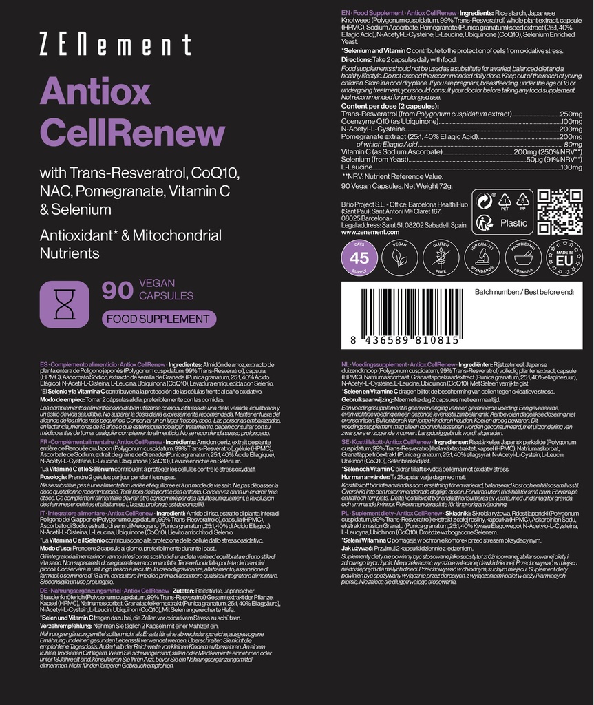 Antiox CellRenew - 90 Cápsulas Veganas