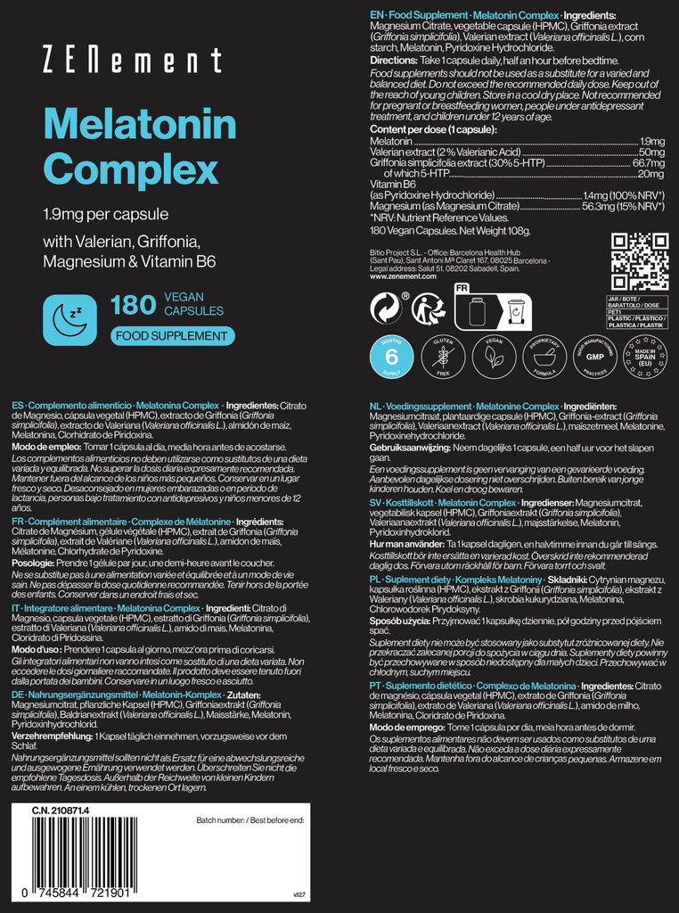 Melatonina - 180 Cápsulas Veganas