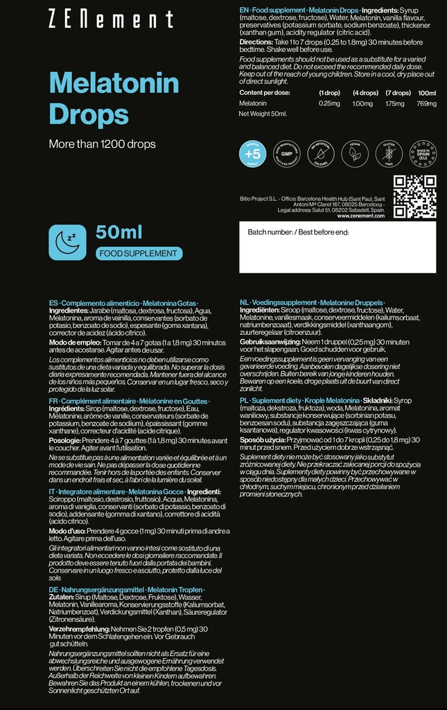 Melatonina Gotas - 50 ml Veganas