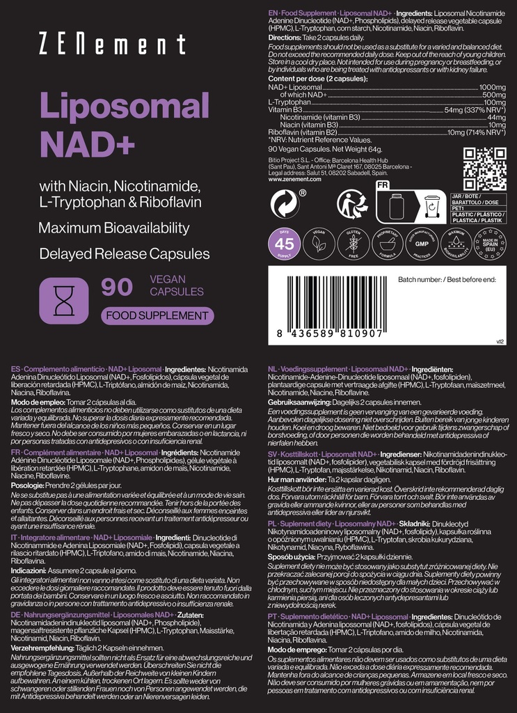 NAD+ Liposomal - 90 cápsulas veganas