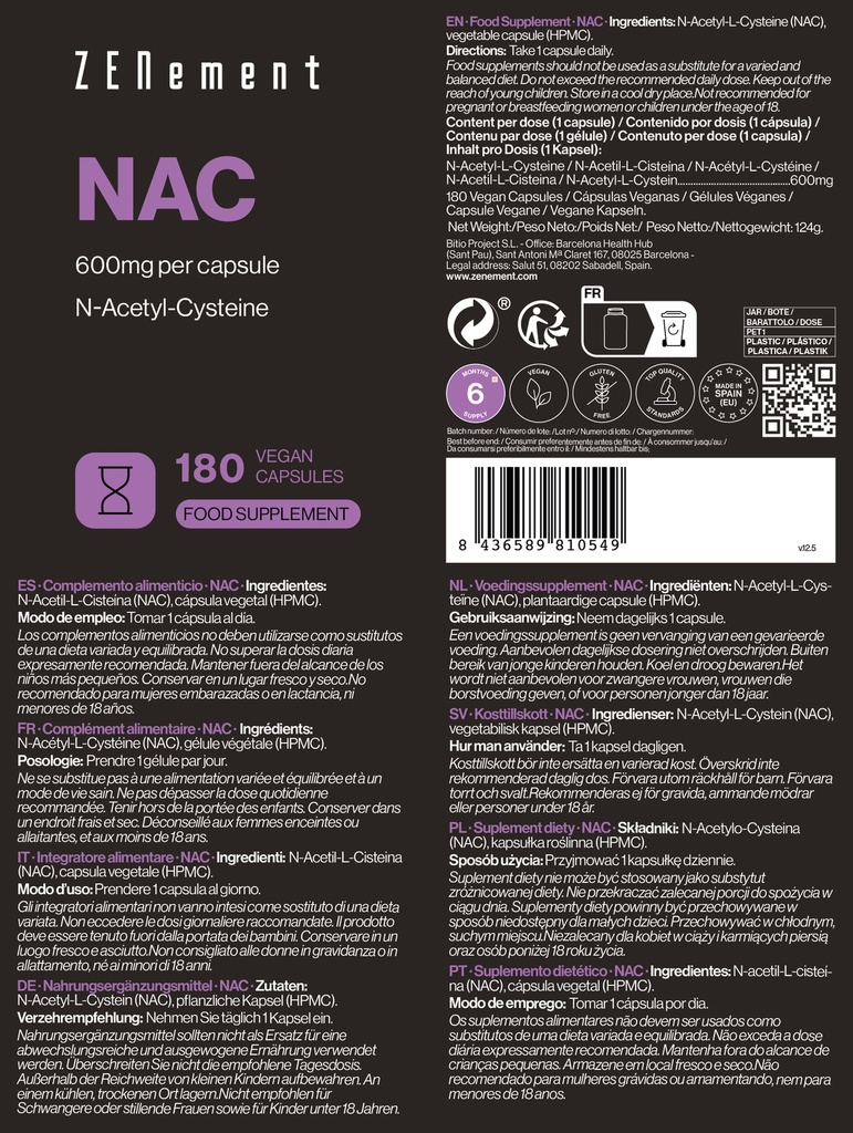 NAC - 180 Cápsulas Veganas