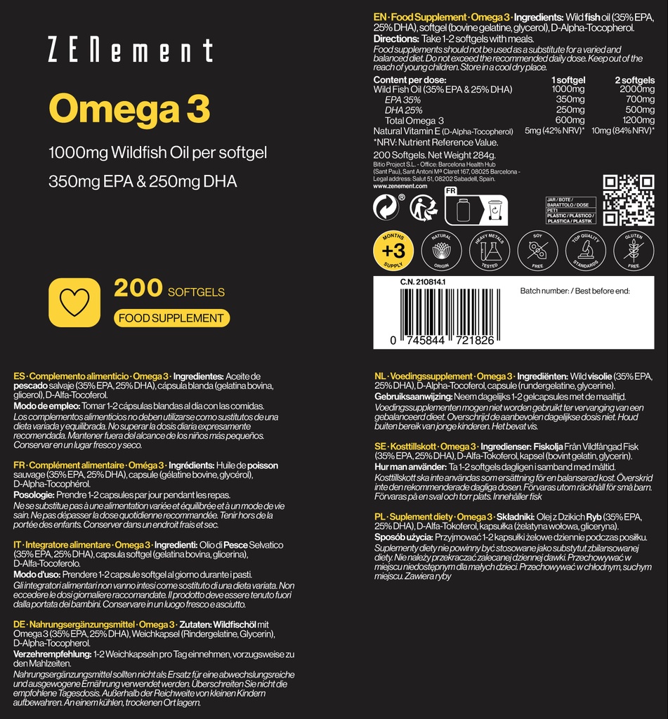 Omega 3 - 200 Cápsulas blandas