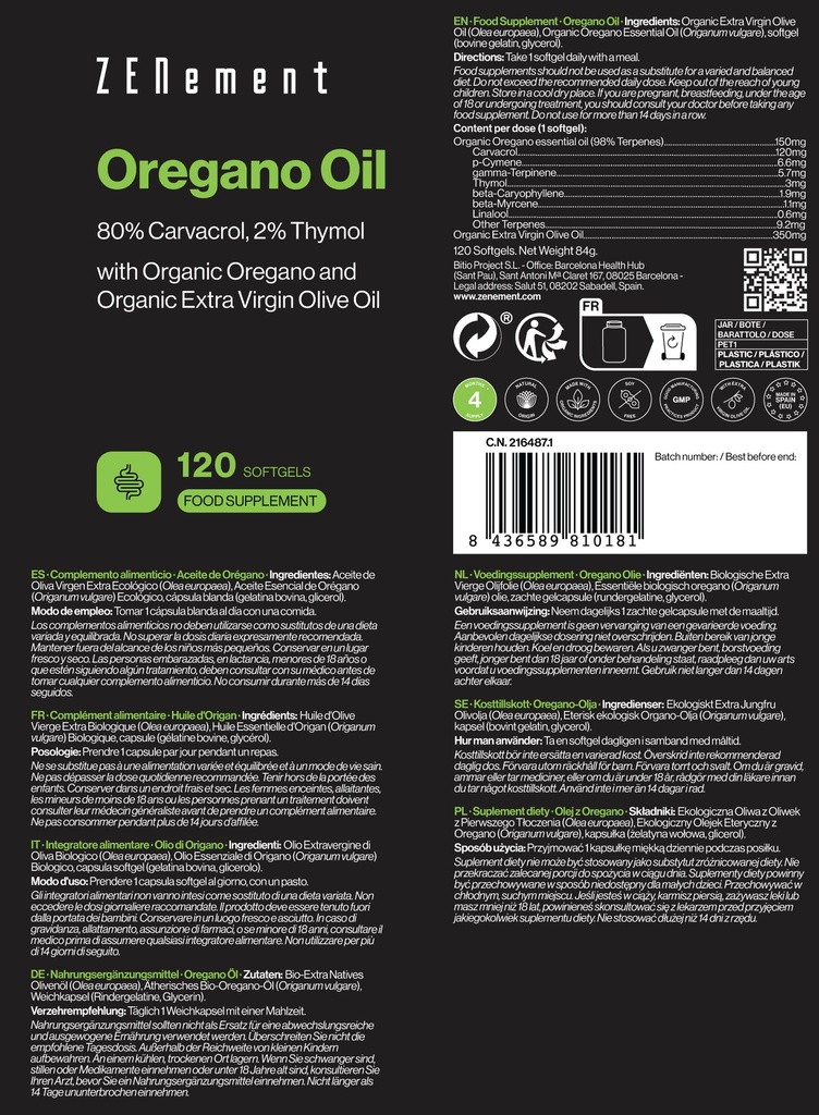 Aceite de Orégano - 120 Cápsulas blandas