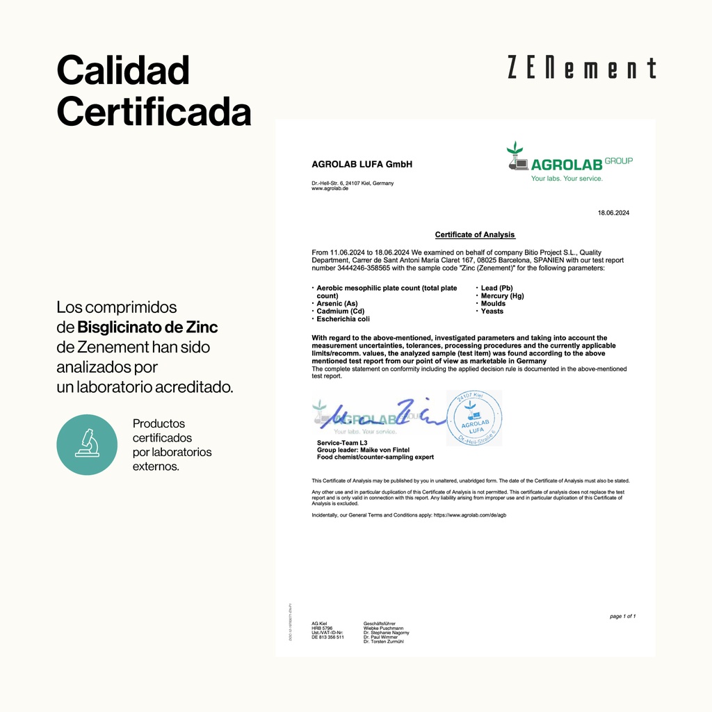 Bisglicinato de Zinc - 400 Comprimidos Veganas