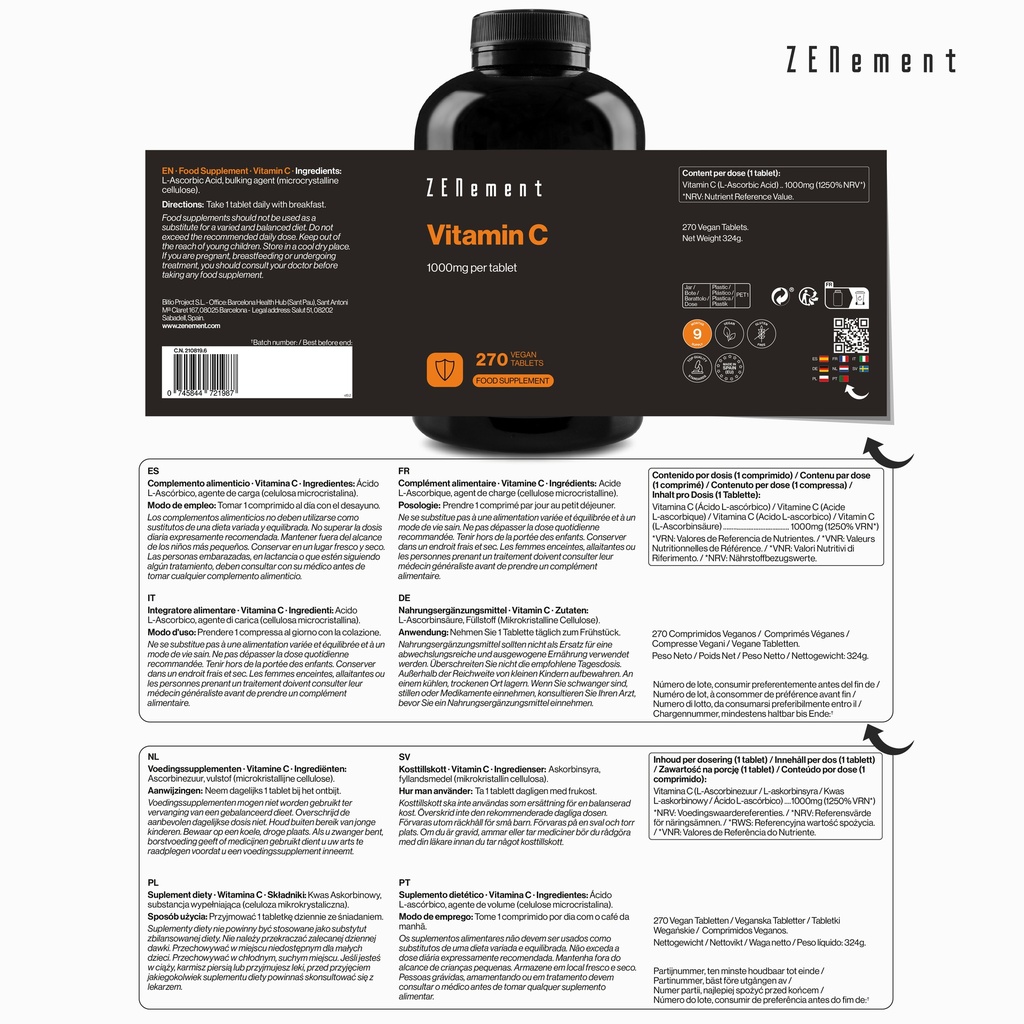 Vitamina C - 270 Comprimidos Veganas