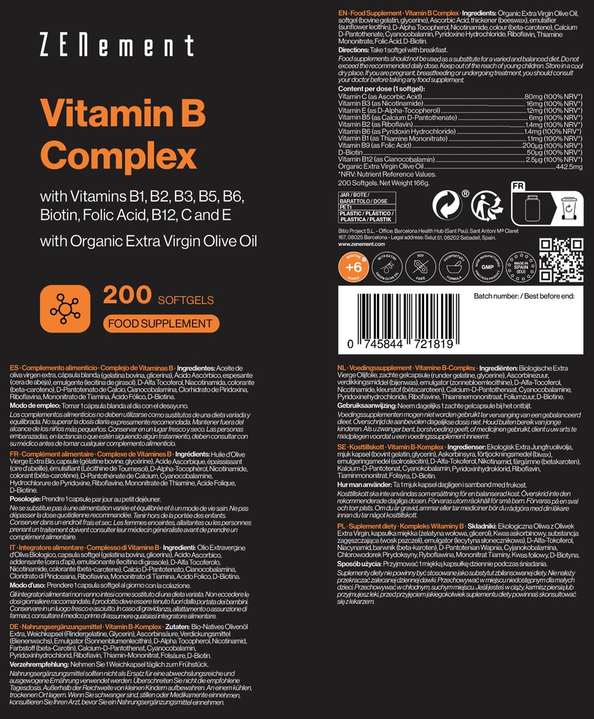 Complejo de Vitaminas B - 200 Cápsulas blandas