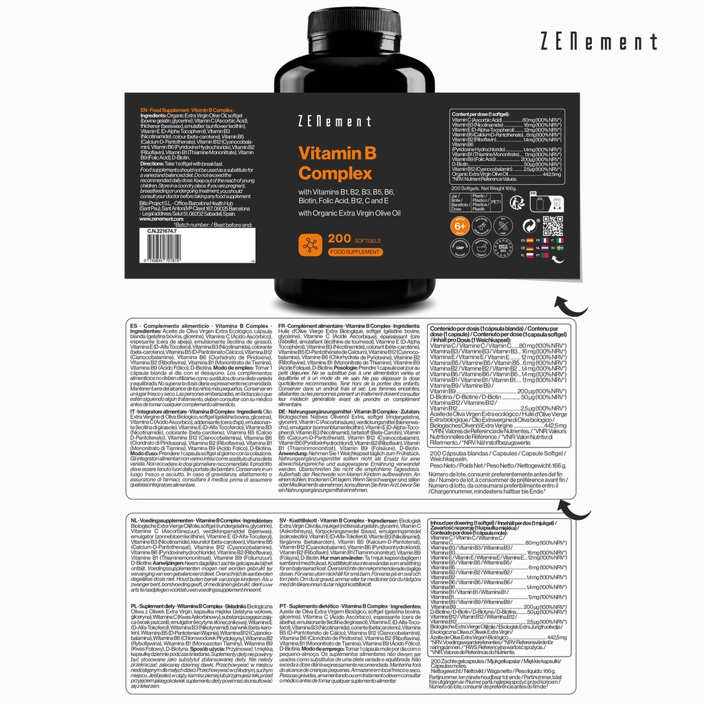 Complejo de Vitaminas B - 200 Cápsulas blandas