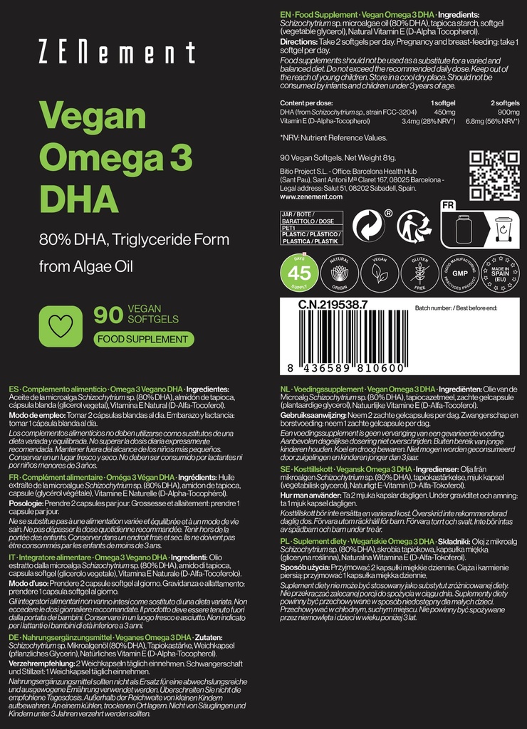 Omega 3 Vegano DHA - 90 Cápsulas blandas Veganas