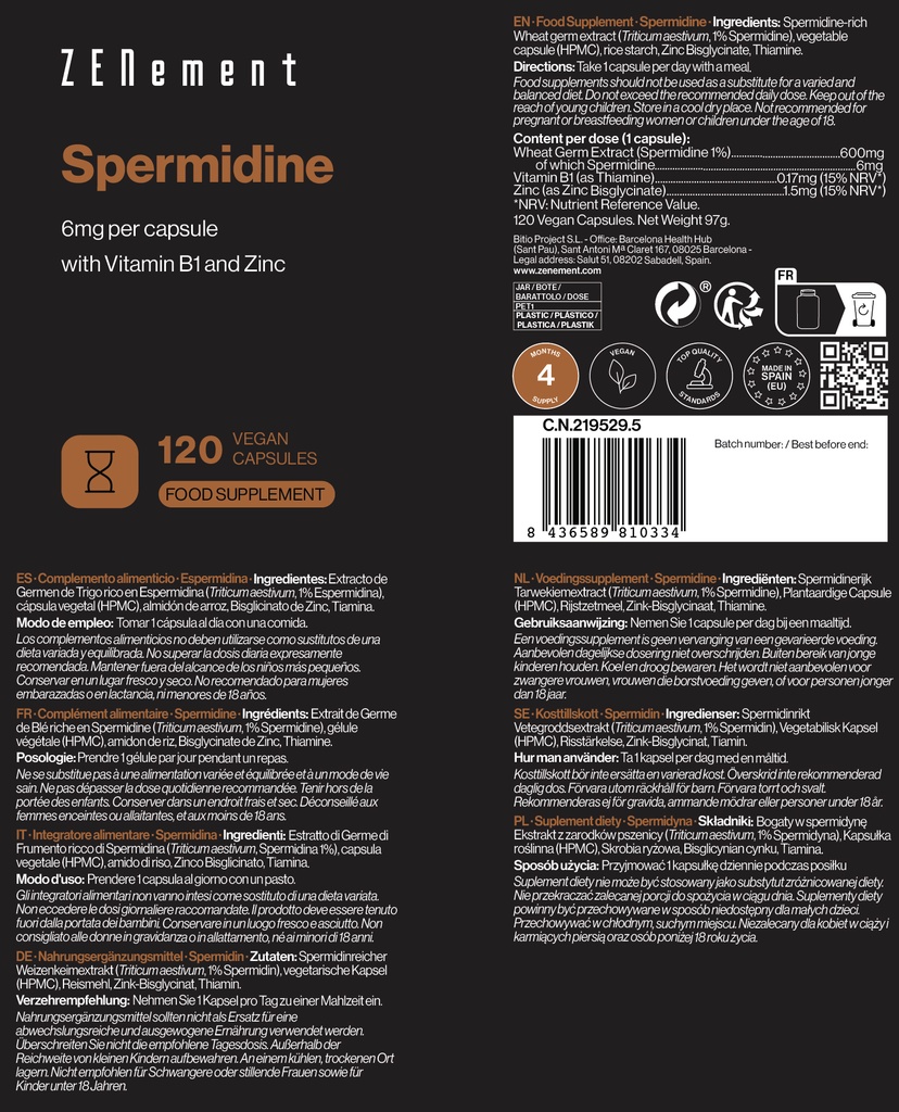 Espermidina - 120 Cápsulas Veganas