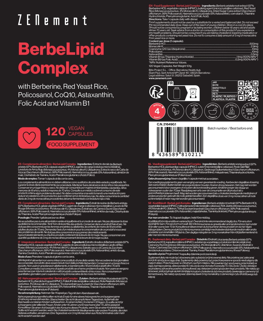 BerbeLipid Complex - 120 Cápsulas Veganas