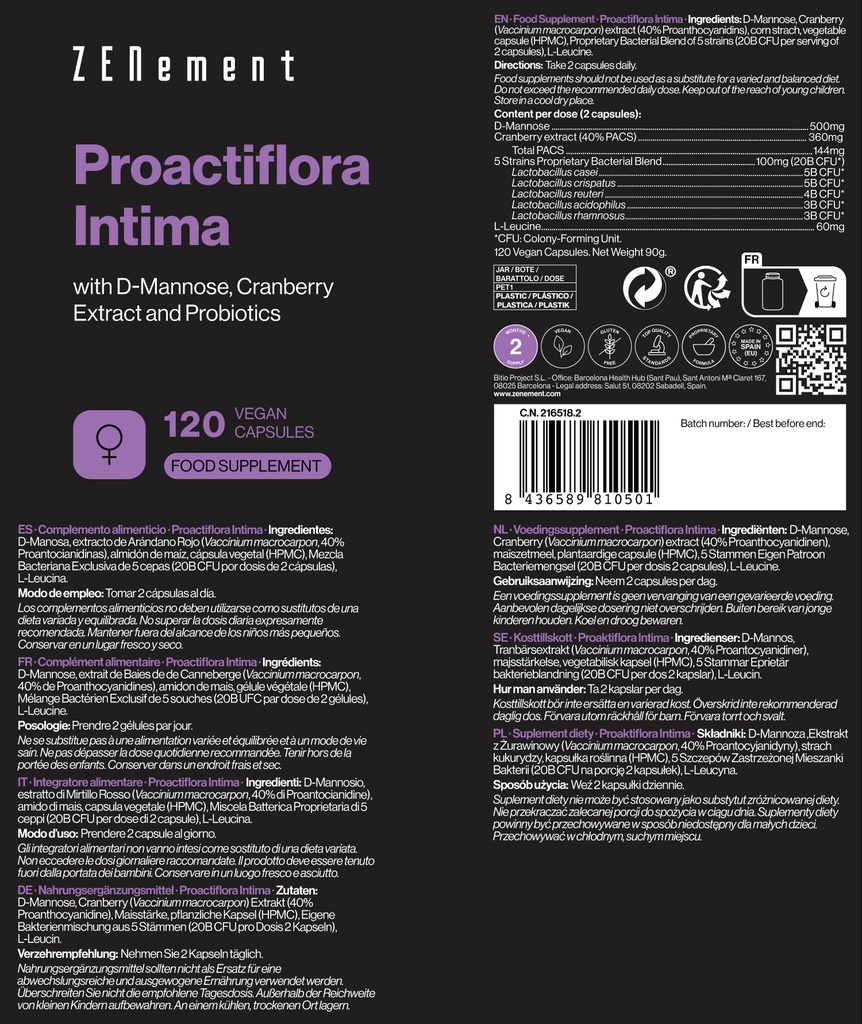 Proactiflora Intima - 120 Cápsulas Veganas
