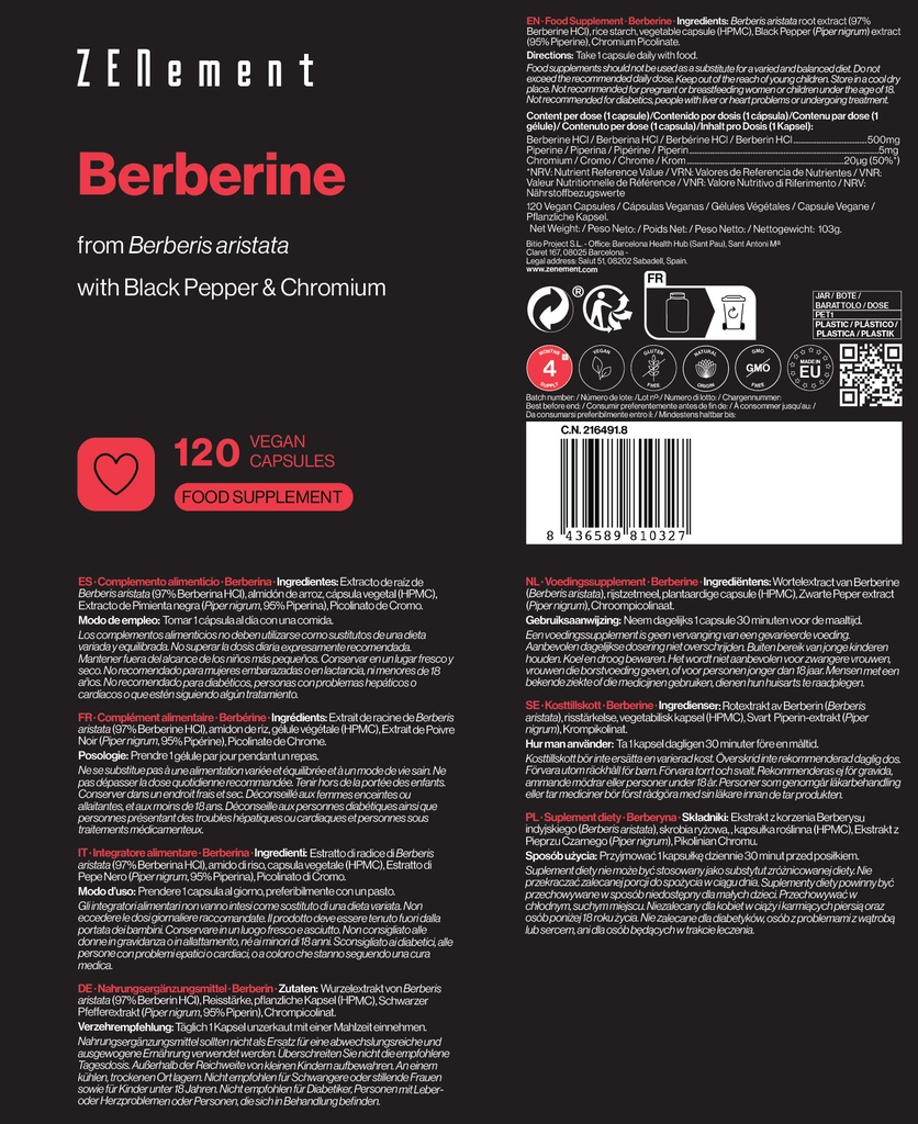 Berberina - 120 Cápsulas Veganas