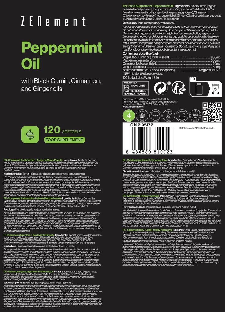 Aceite de Menta Piperita - 120 Cápsulas blandas