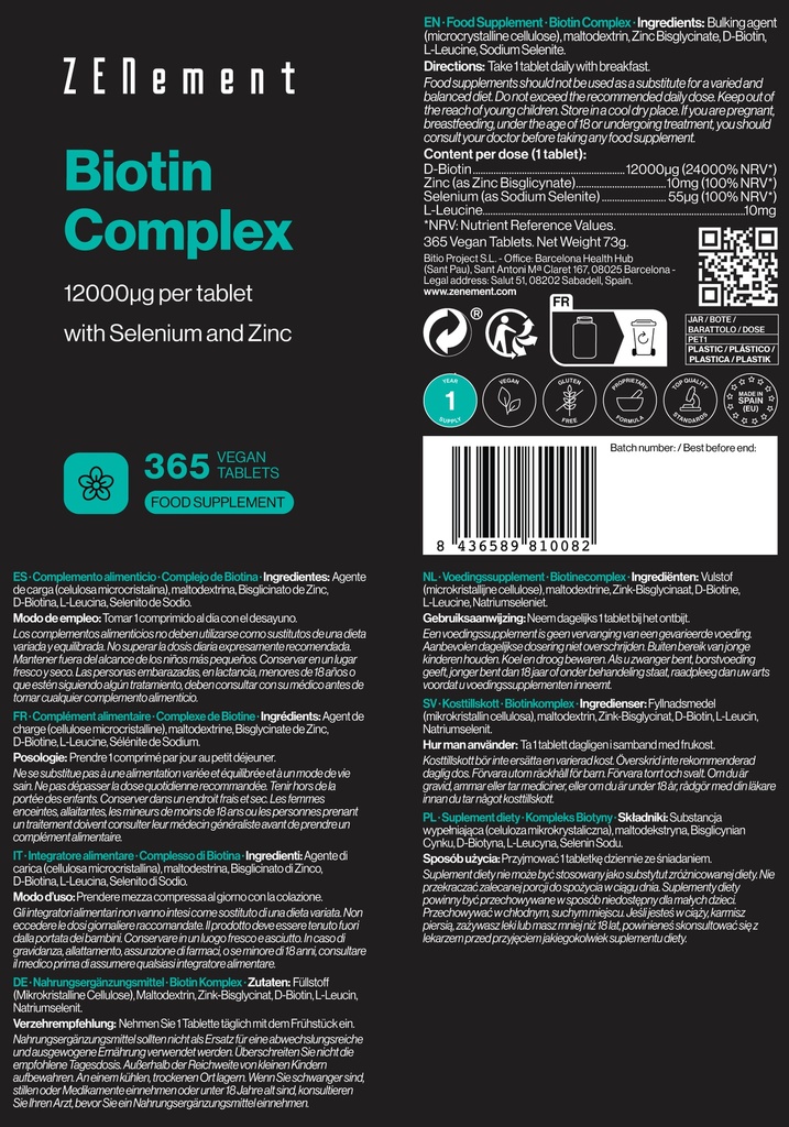 Biotina Complex - 365 Comprimidos Veganas