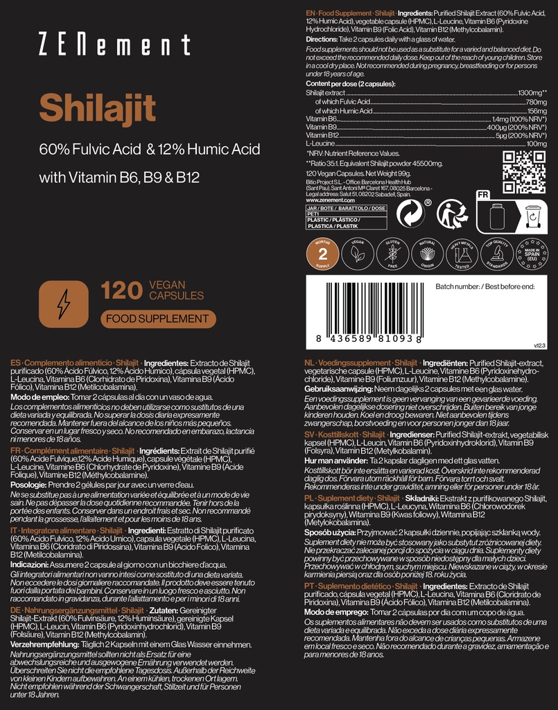 Shilajit - 120 cápsulas veganas