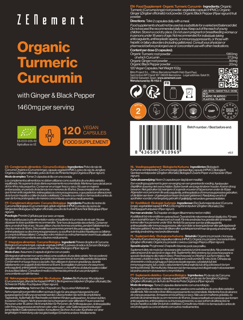  Cúrcuma ECO - 120 cápsulas veganas