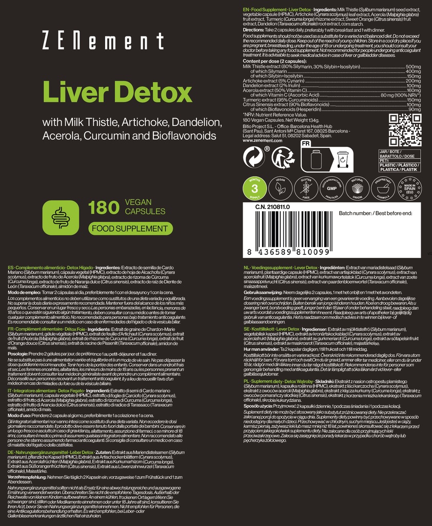 Detox Hígado - 180 Cápsulas Veganas