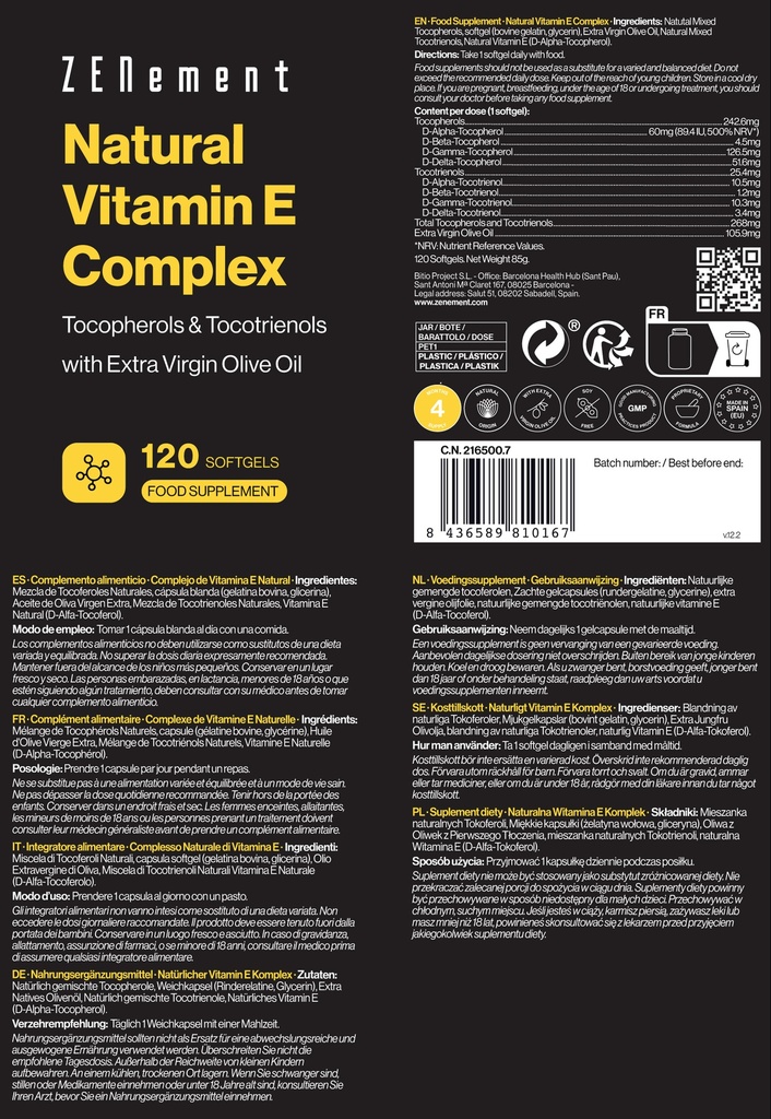 Complejo de Vitamina E Natural - 120 Cápsulas blandas