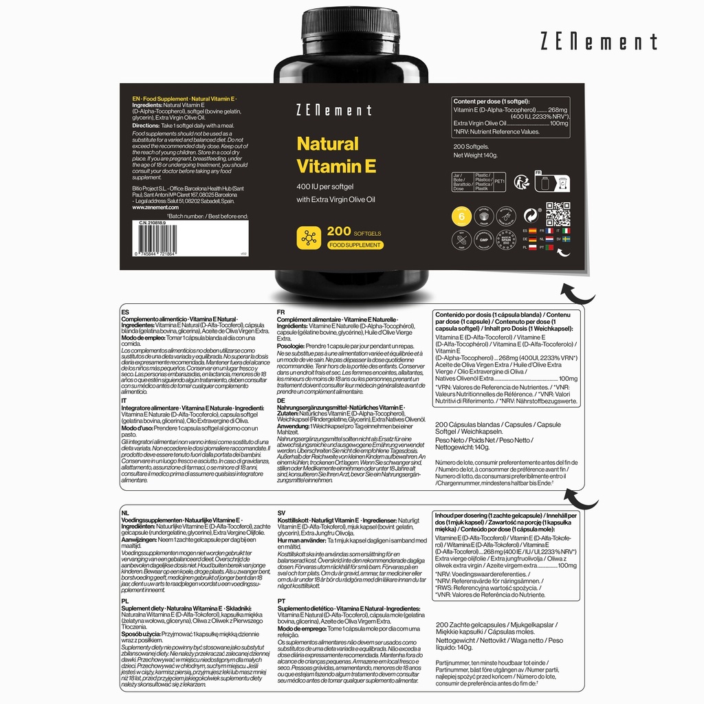 Vitamina E Natural - 200 Cápsulas blandas