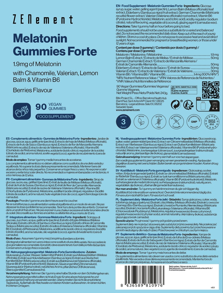 Gummies Melatonina Forte - 90 Gominolas Veganas