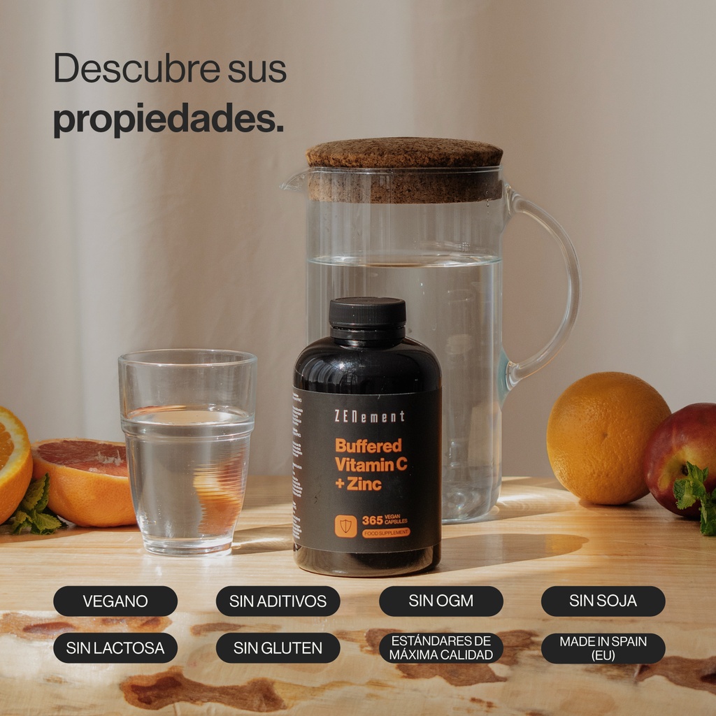 Vitamina C Tamponada + Zinc - 365 Cápsulas Veganas