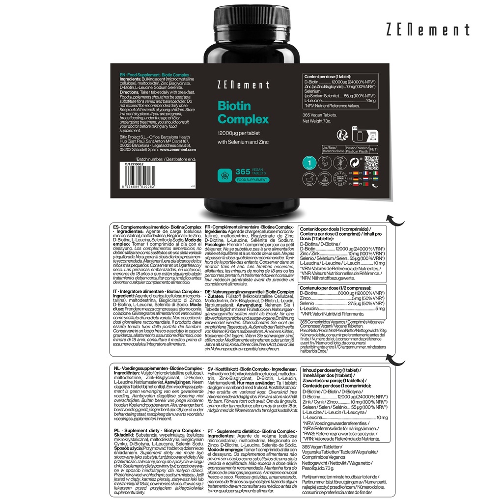 Biotina Complex - 365 Comprimidos Veganas