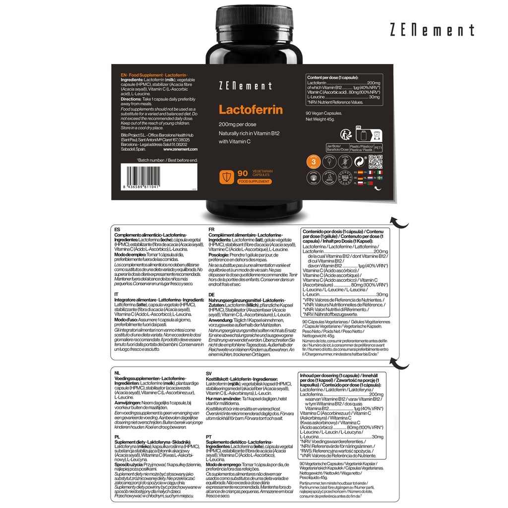 Lactoferrina - 90 cápsulas veganas 