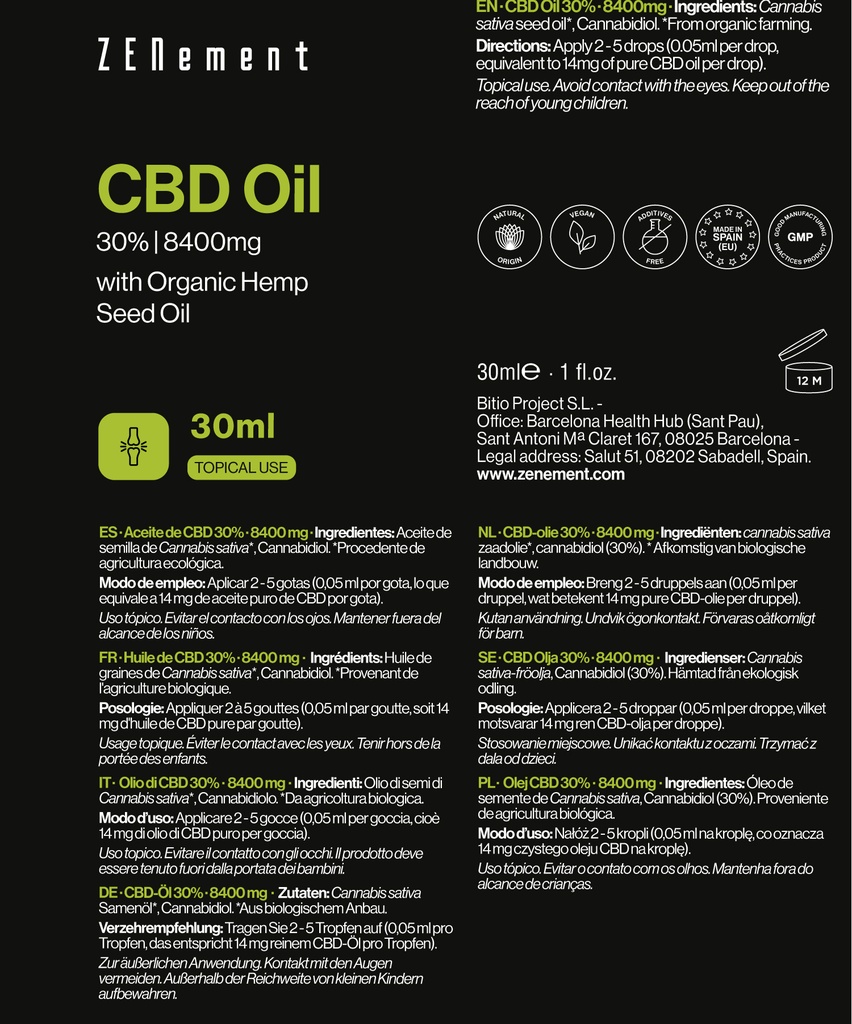 Aceite de CBD - 30ml Veganos